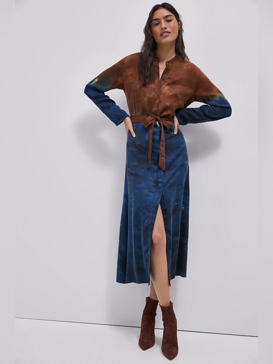Anthropologie Dresses & Skirts - Anthropologie Cloth & Stone Perla Tie Dye Maxi Shirtdress S Blue Brown Lyocell